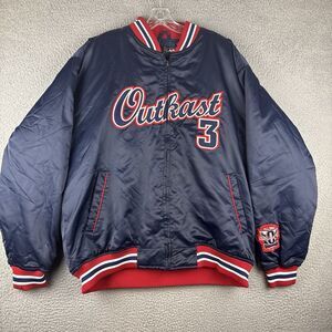 OutKast Clothing Co Satin Bomber Jacket XL Navy ALL PRO 3000 Hip Hop Vintage